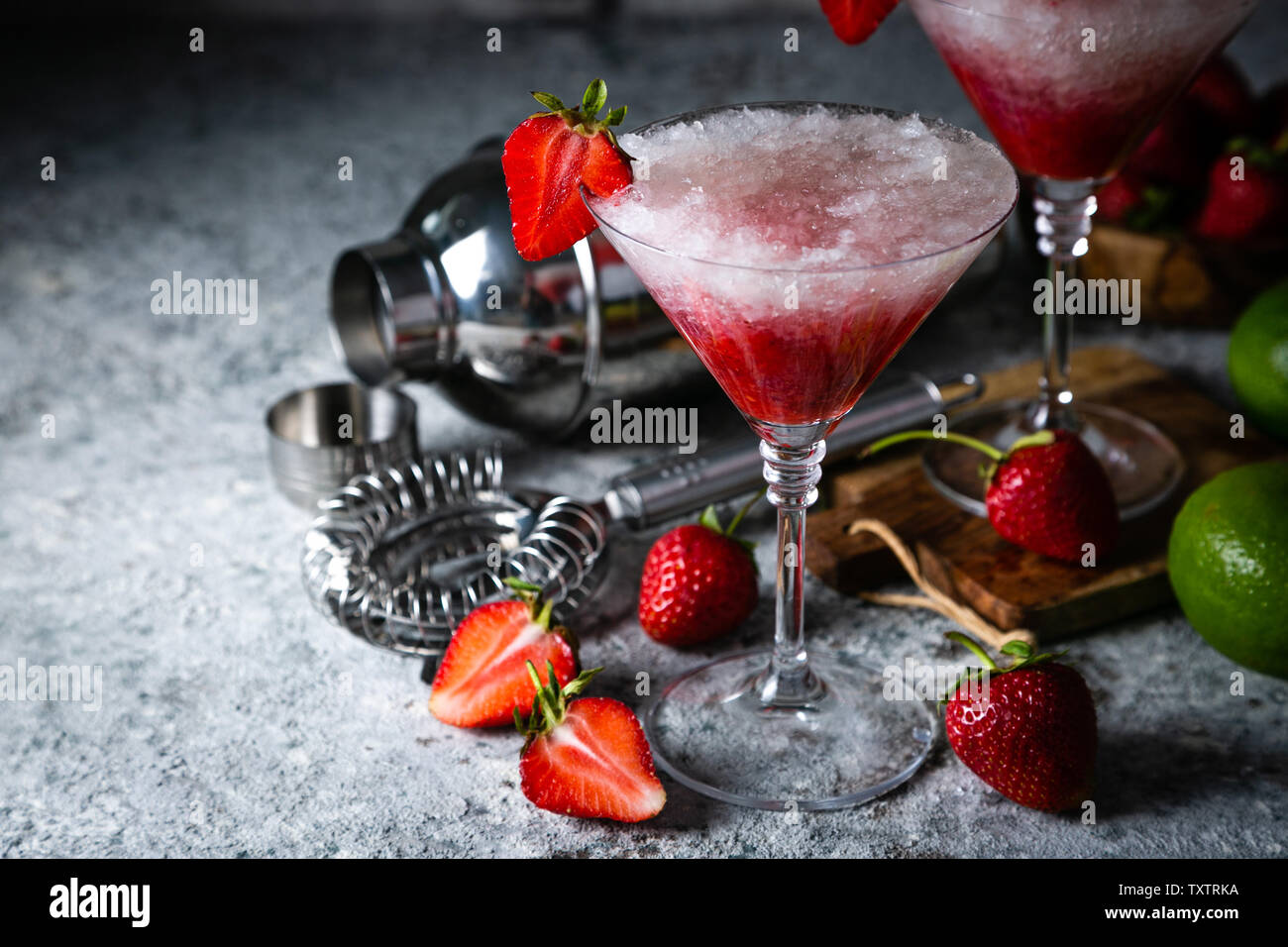 Strawberry margarita cocktail and ingredients Stock Photo Alamy