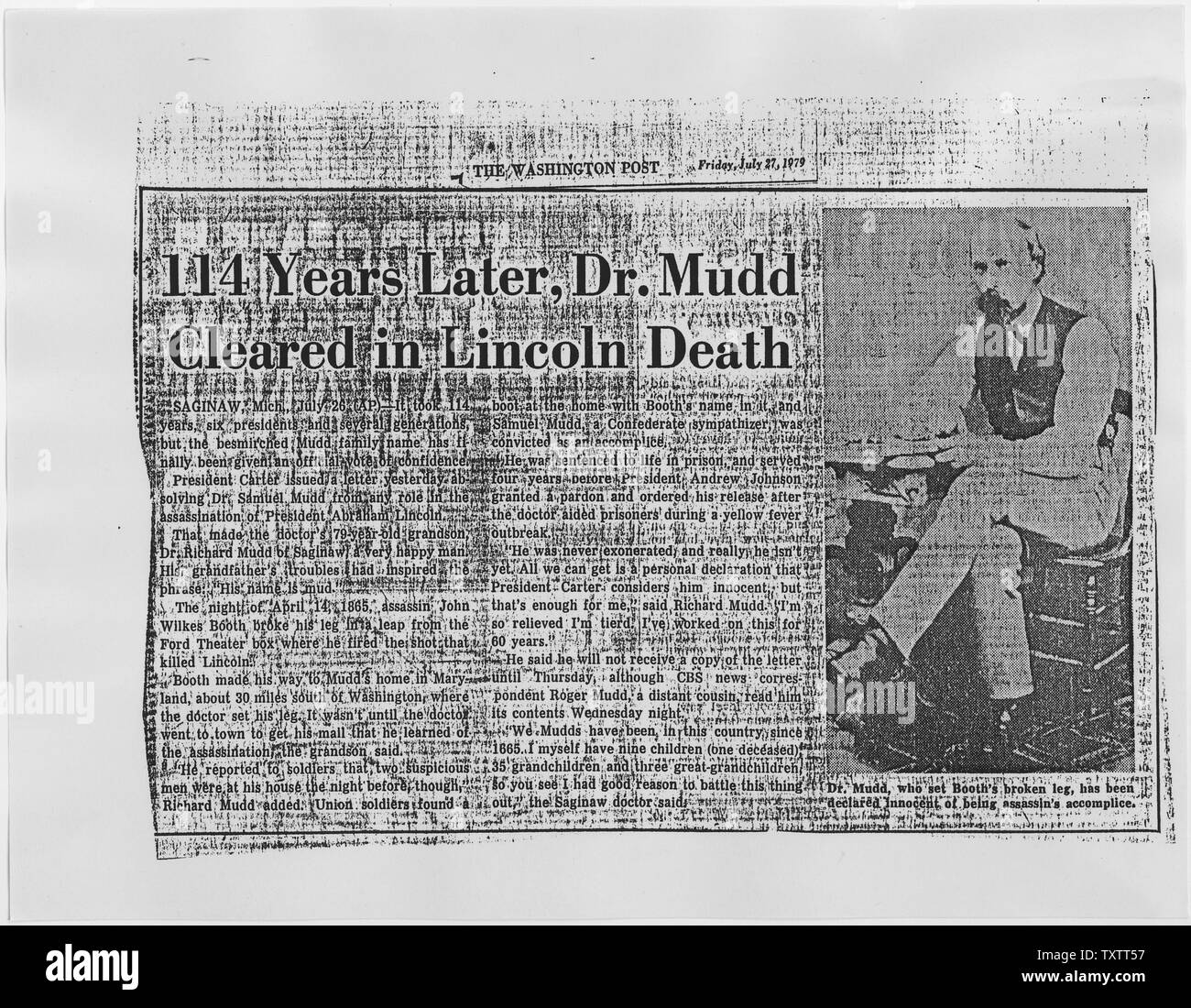 114 Years Later, Dr. Mudd Cleared in Lincoln Death Stock Photo ...