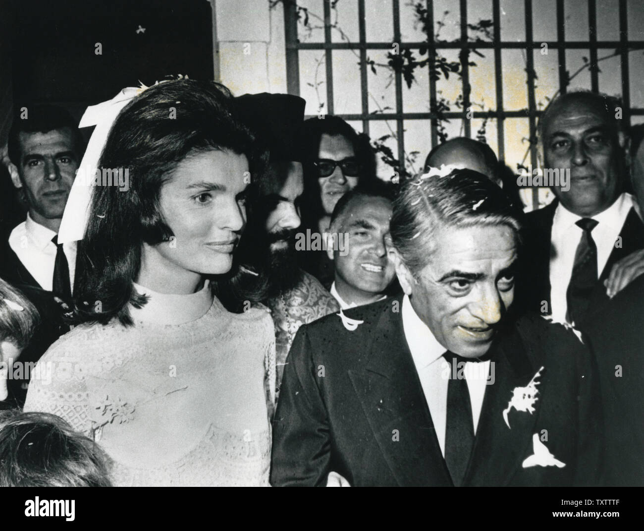 Jacqueline Kennedy and Aristotle Onassis are married in Skorpios, Greece on October 20, 1968. UPI Stock Photo