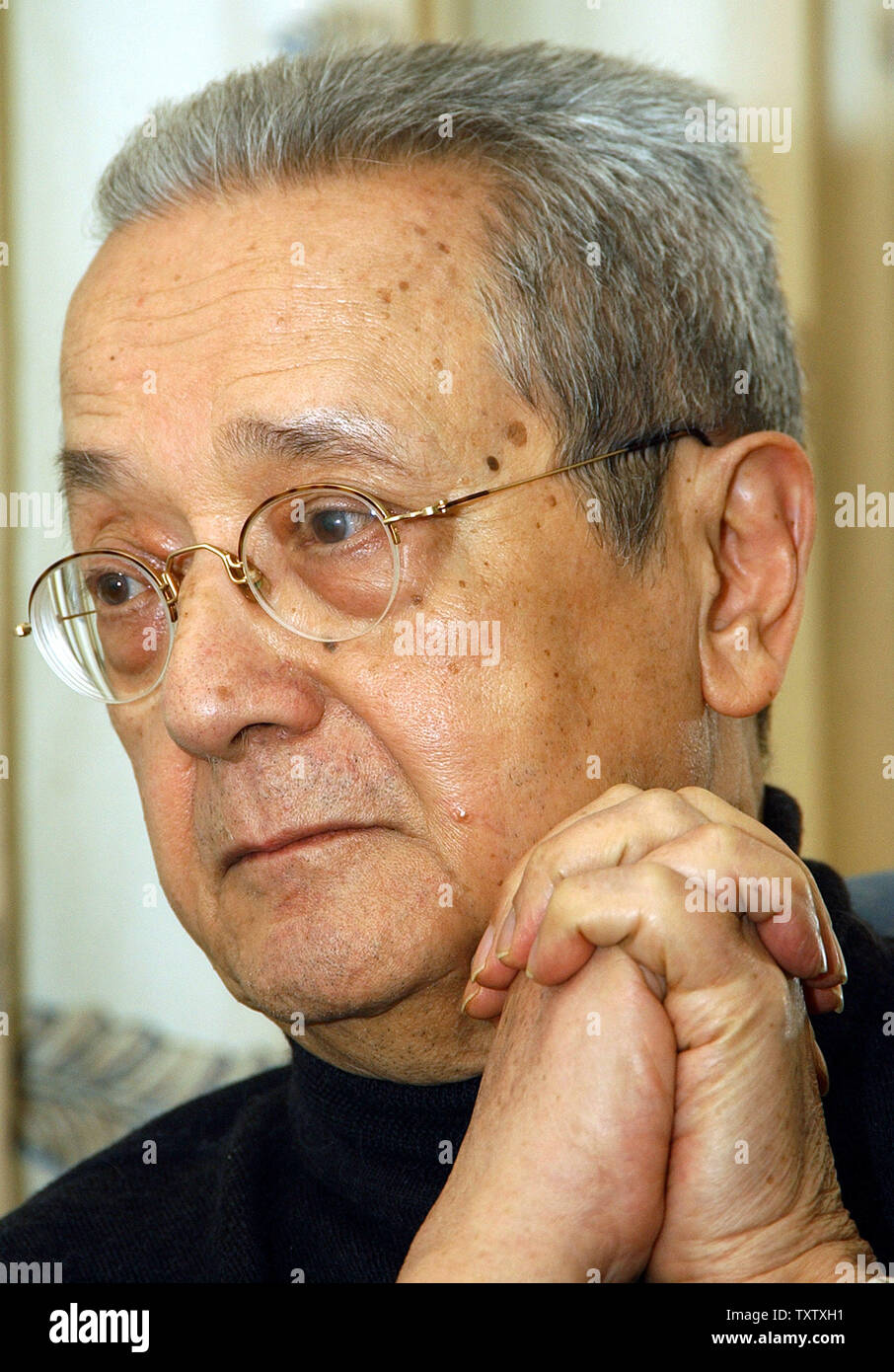 French lawyer Jacques Verges, in a file photo from Amman, Jordan, December 18, 2003, said on March 27, 2004, that Saddam Hussein's nephew had chosen him to represent Saddam Hussein in his upcoming war crimes tria. Verges is known for defending Nazi war criminal Klaus Barbie and guerrilla Carlos the Jackal and is presently defending former Iraqi deputy Prime Minister Tariq Aziz. (UPI Photo/Debbie Hill) Stock Photo