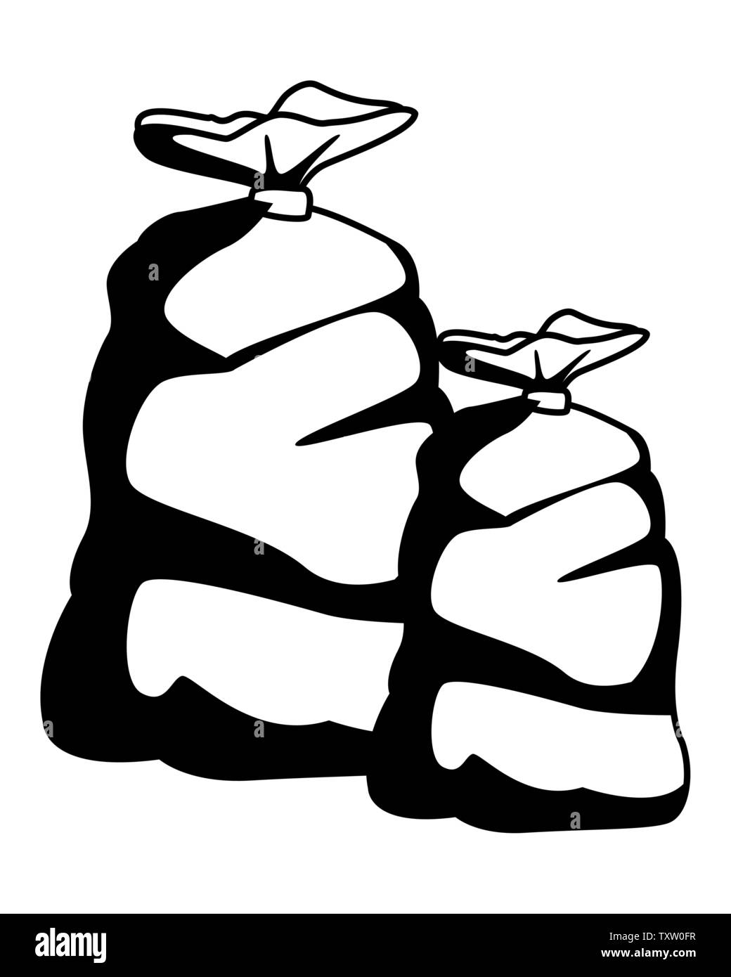 two garbage bag icon cartoon in black and white Stock Vector Image