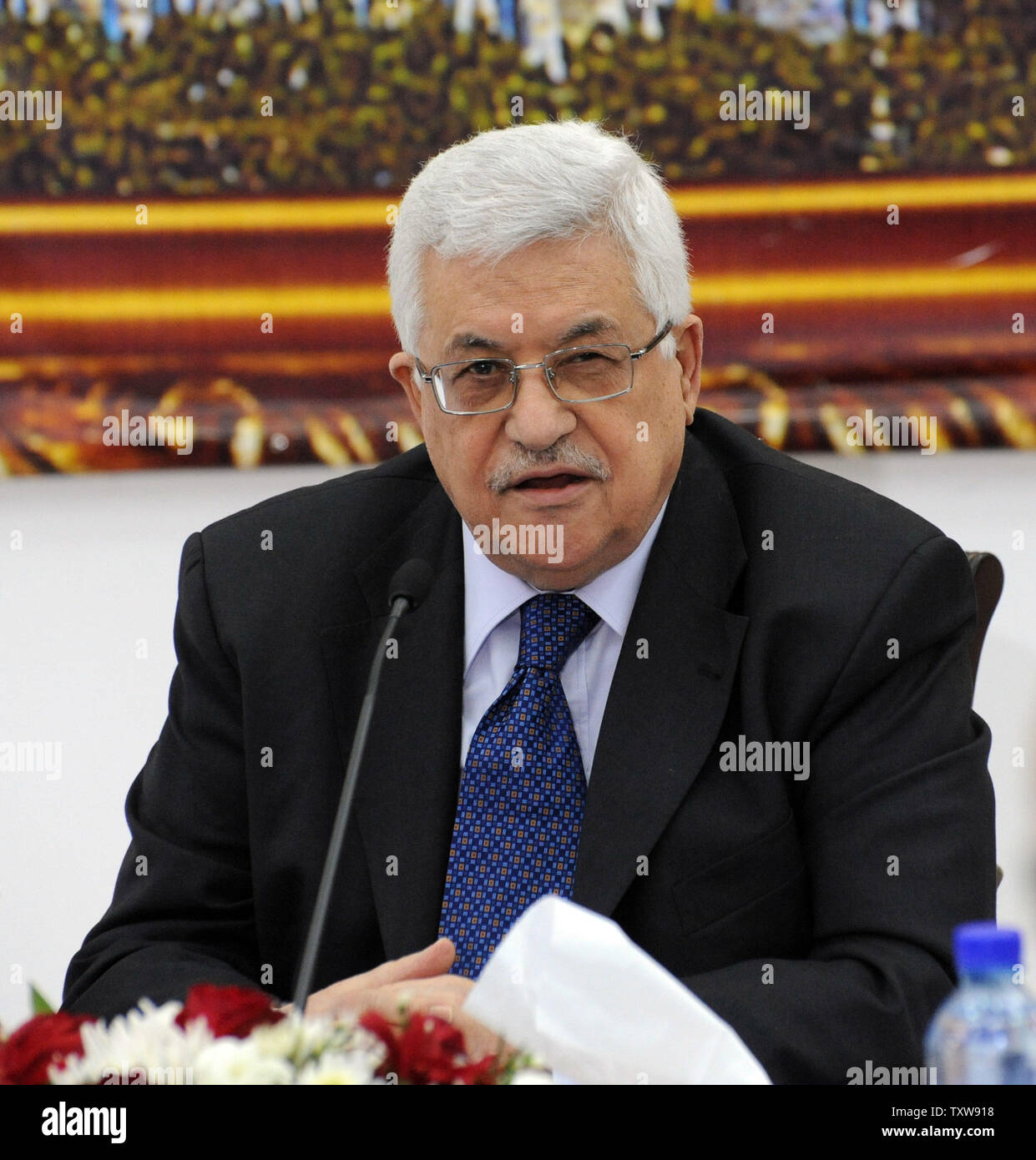 Palestinian President Mahmoud Abbas convenes the Palestinian Liberation Organization Council in Ramallah, West Bank, to discuss whether to take part in the US proposed proximity talks with Israel, May 8, 2010.  US special envoy George Mitchell will convey messages between the two sides in hope of advancing the peace process.  UPI/Debbie Hill Stock Photo