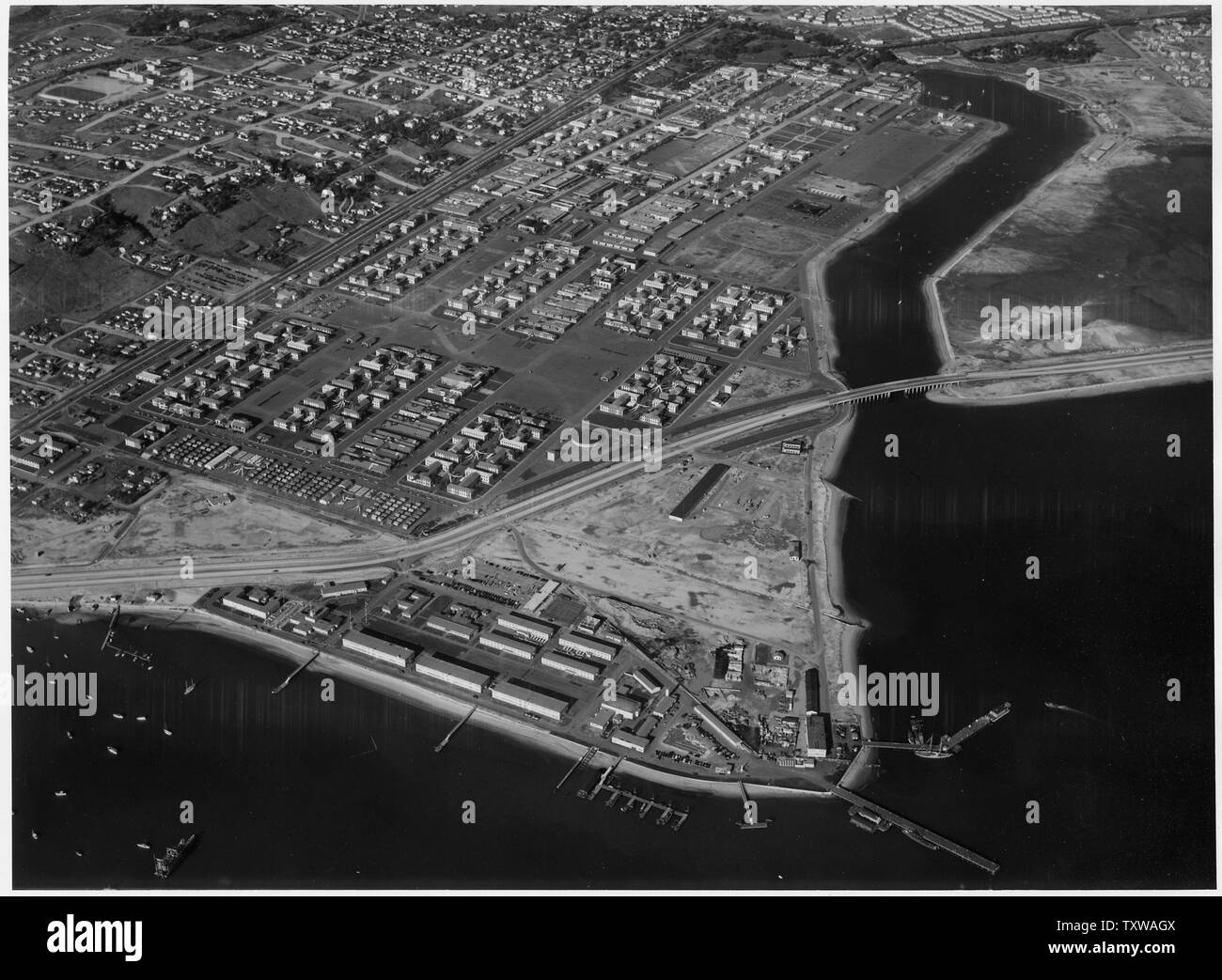 Aerial view of the U.S. Naval Training Center looking northwest, San