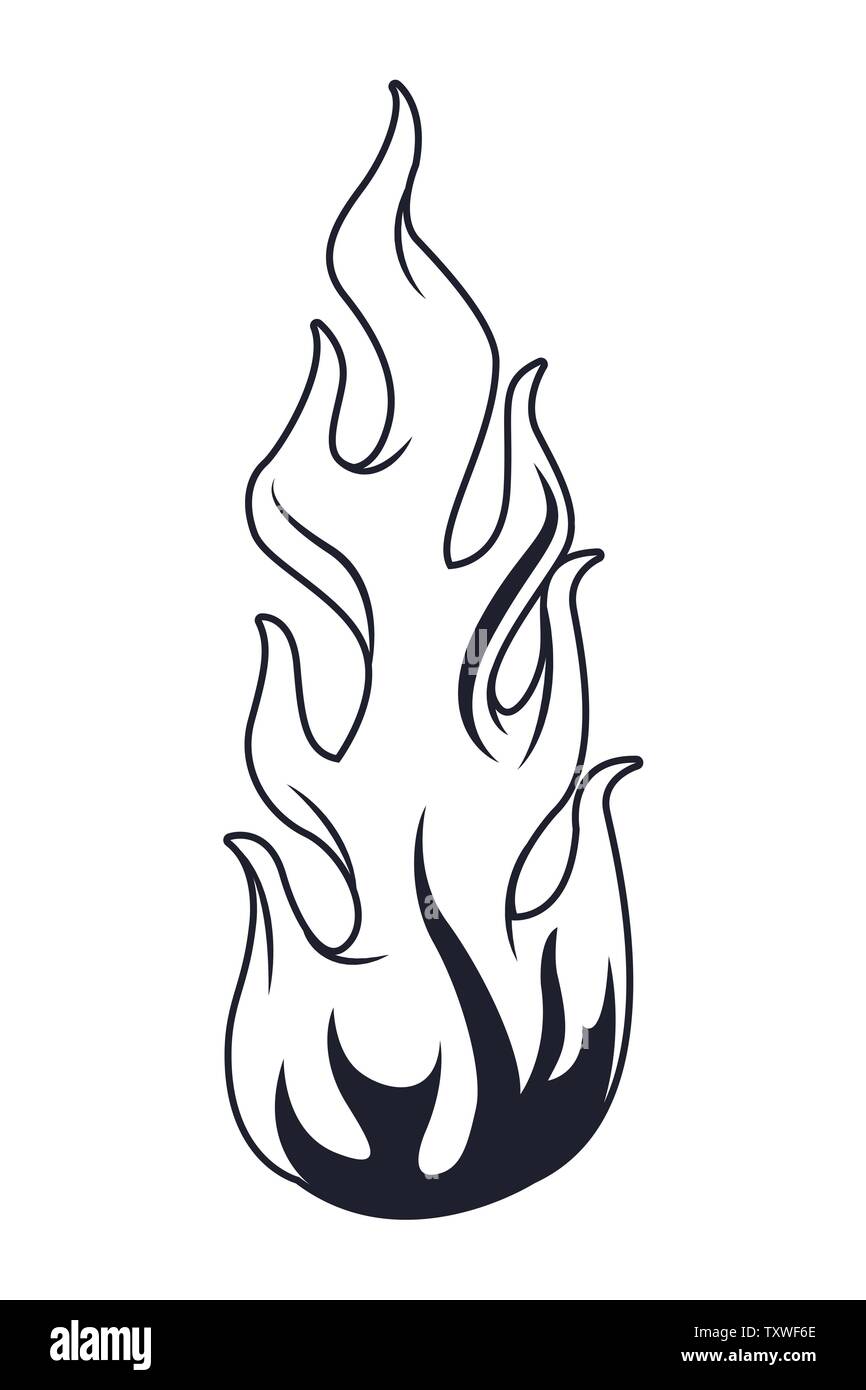 Blazing hot fireball contour drawing. Bright fire flame in hell heat comet  silhouette in red color isolated on white background. Vector illustration fire  flame for burning tattoo or web design Stock Vector |