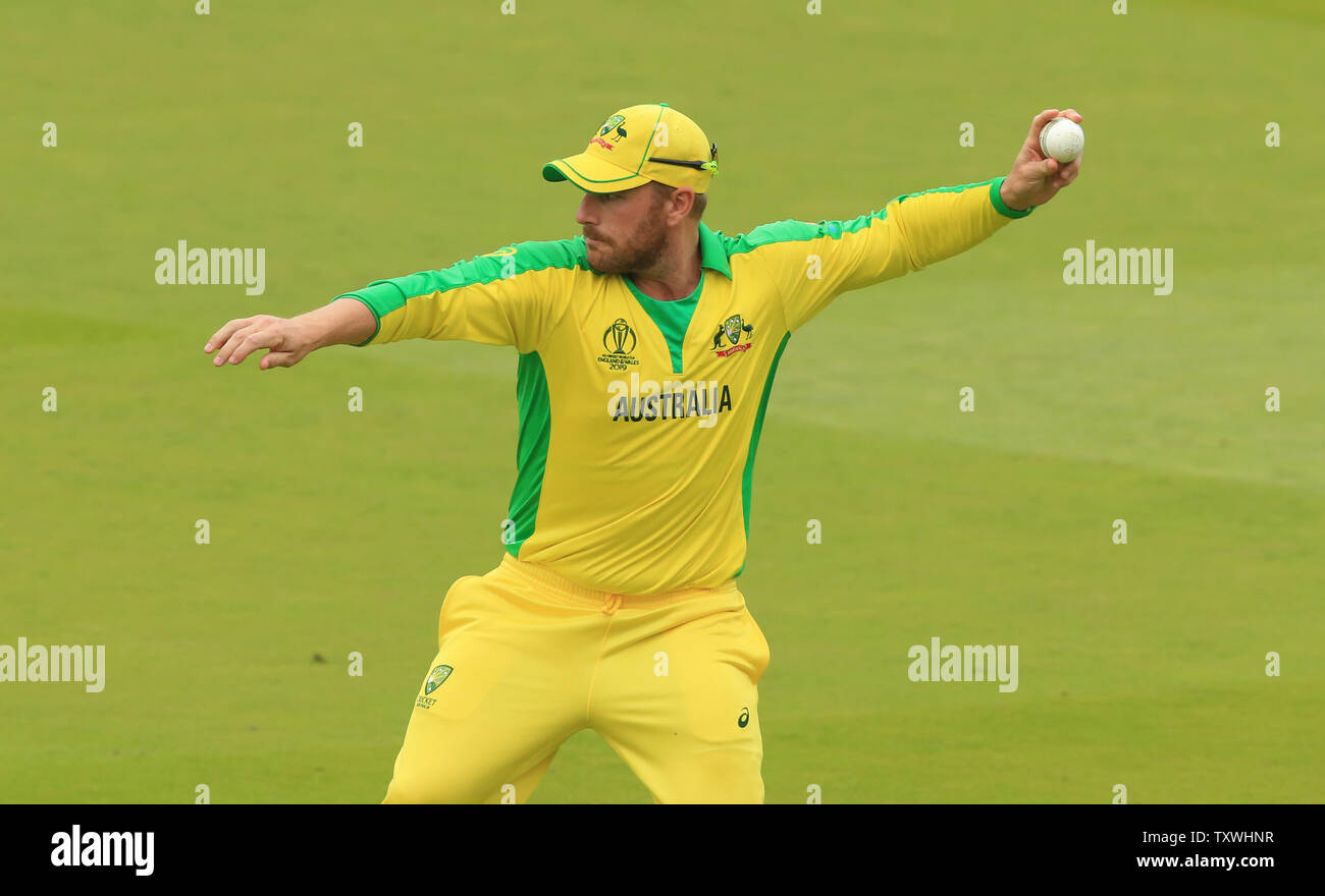 London, UK. 25th June 2019. Aaron Finch of Australia during the England v Australia, ICC Cricket World Cup match, at Lords, London, England. Credit: European Sports Photographic Agency/Alamy Live News Stock Photo