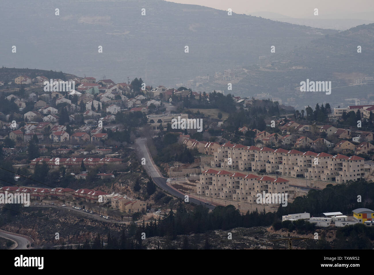 An overview of a section of homes in the Jewish settlement Eli in the