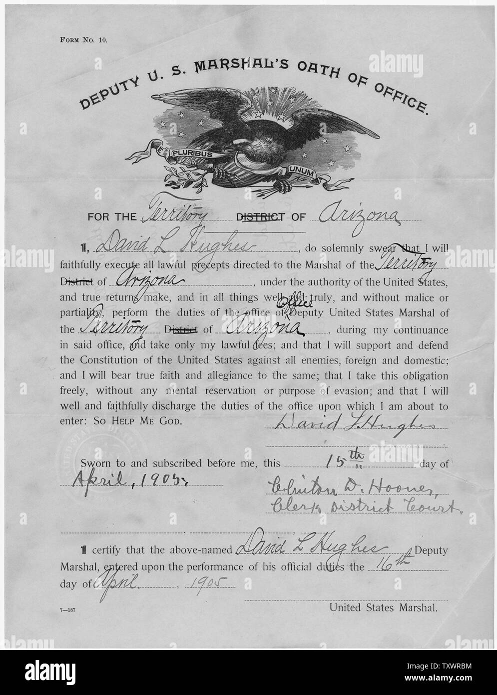 Appointment and Oath of Office for David L. Hughes as Office Deputy