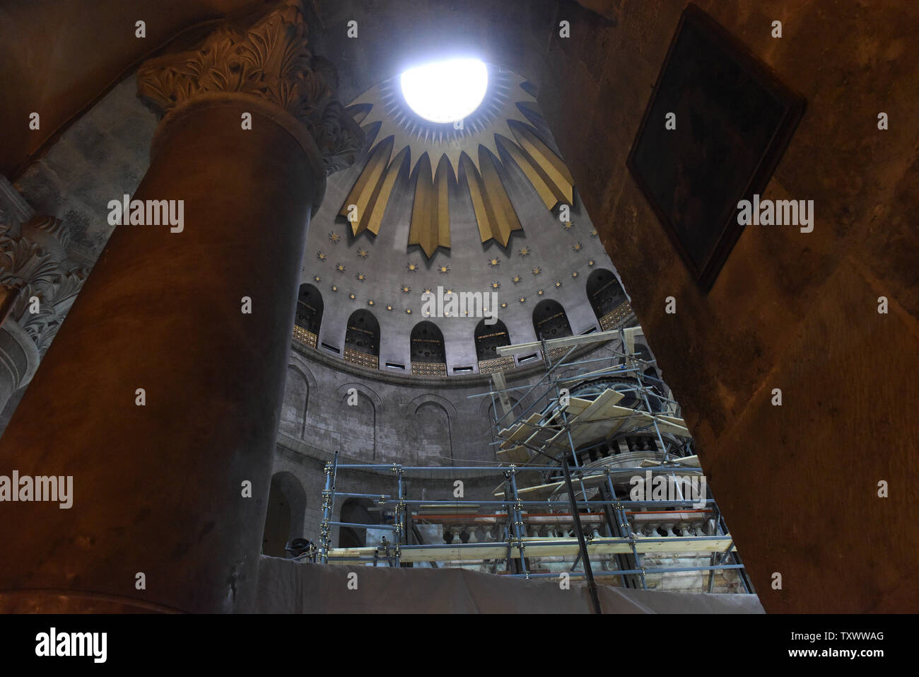 A view of the rotunda over the tomb of Jesus Christ in the Church of