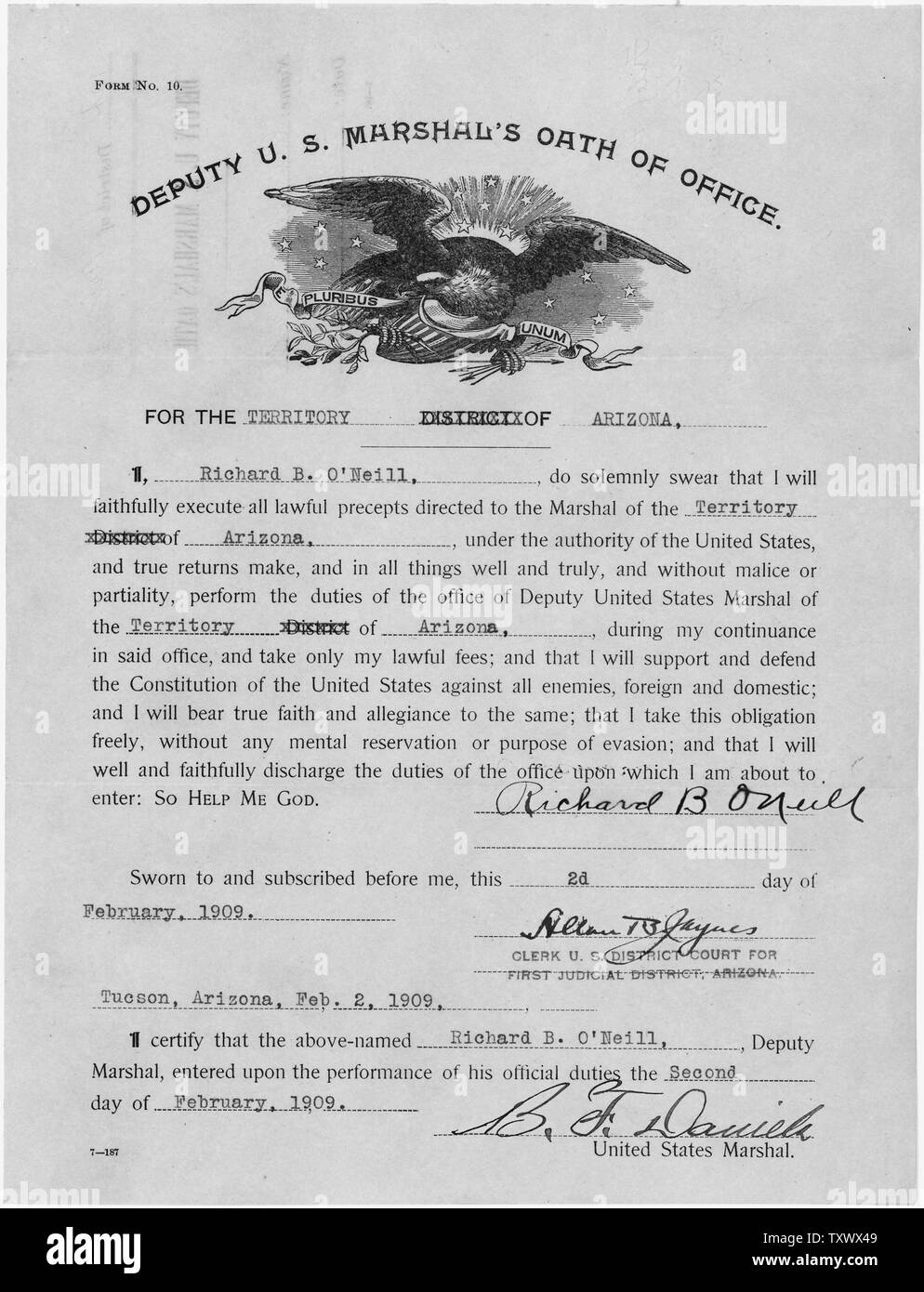 Appointment and Oath of Office for Richard B. O'Neill as Deputy Marshal