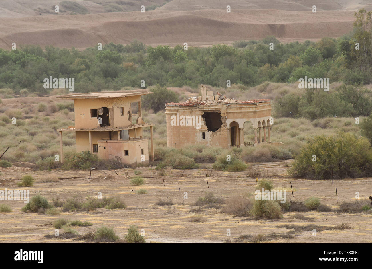 An overview of abandoned church properties in an area full of land mines near the Qasr Al-Yahud baptism site along the Jordan River, near Jericho in the West Bank, March 29, 2018.  Halo Trust, an international land mine clearance charity, in cooperation with the Israeli National Mine Action Authority, under the Defense Ministry and the Palestinian Authority, has started removing the mines, which include anti-personal mines, anti-tank mines and other explosive remnants of war. The Israel Defense Ministry expects to clear approximately 3,000 targets. Photo by Debbie Hill/UPI Stock Photo