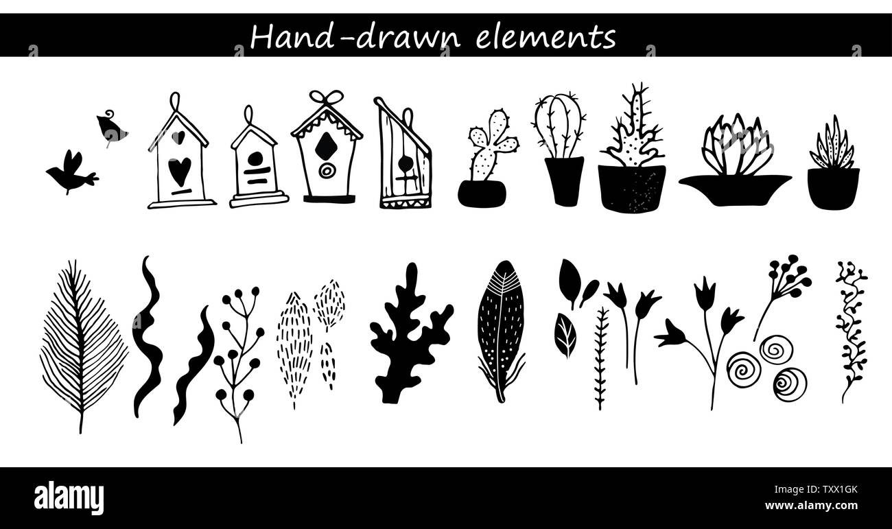 Collection of hand drawn flowers and plant Stock Vector Image & Art - Alamy
