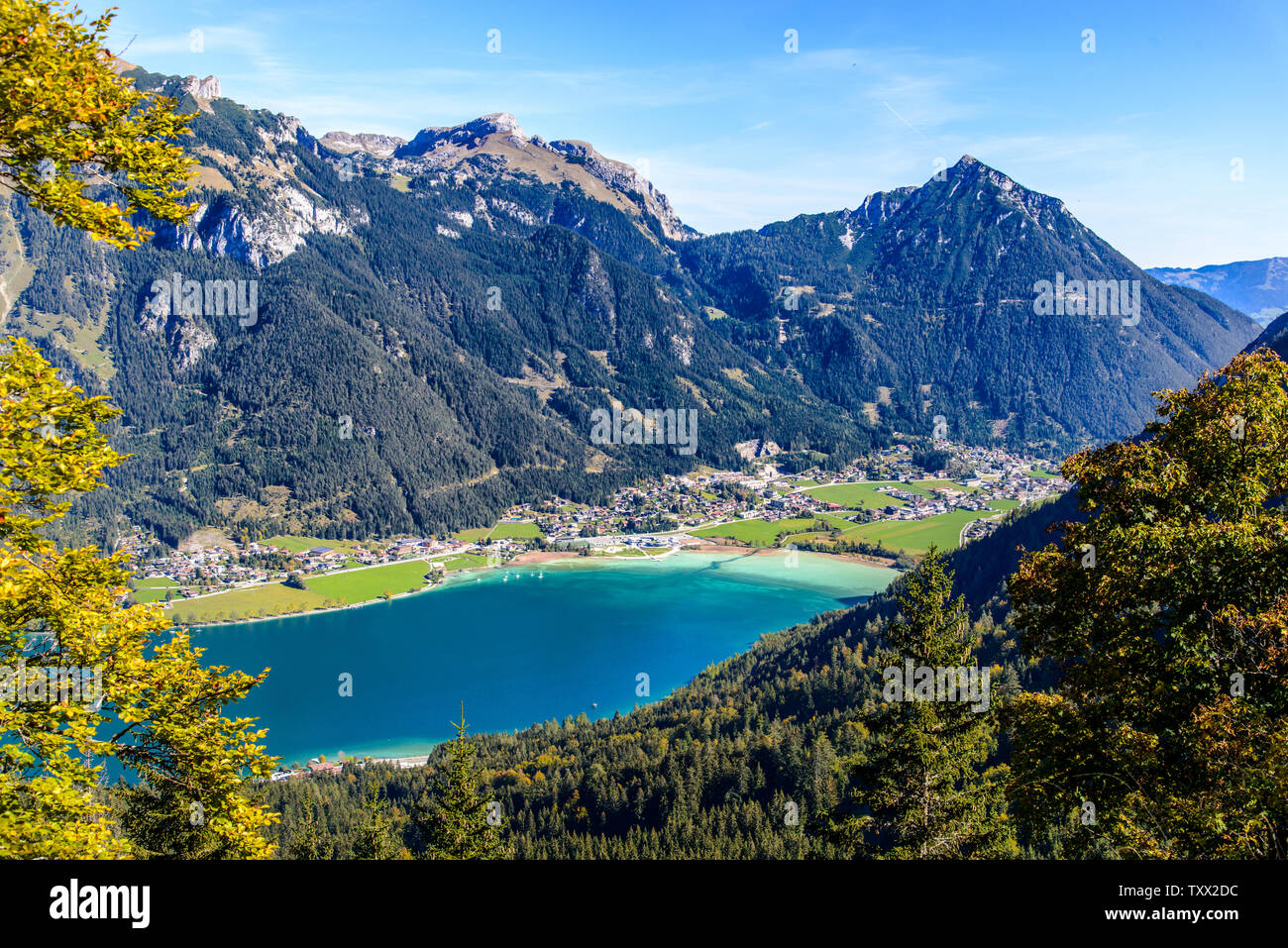 Aerial view on Achensee - Achen Lake in Tirol, Austria Stock Photo ...