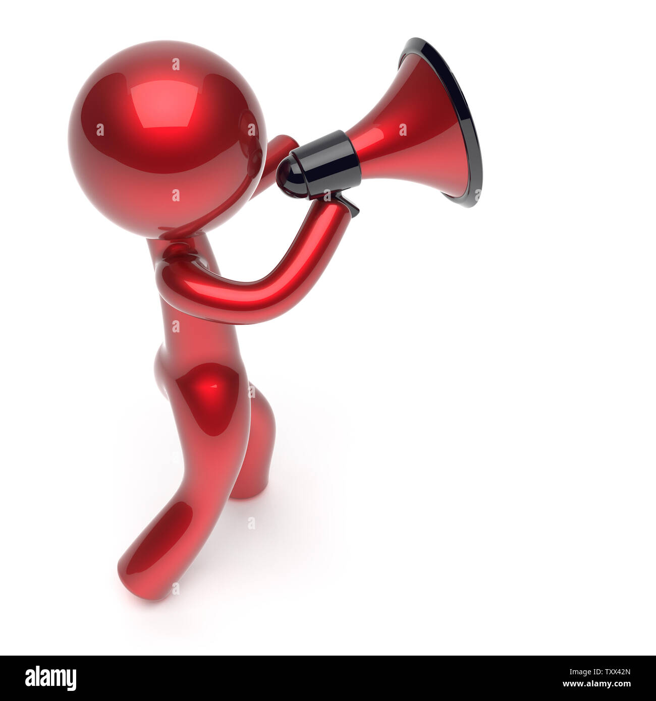 Man megaphone character making announcement red stylized human cartoon guy  person speaking people communication speaker figure news icon concept. 3d r  Stock Photo - Alamy