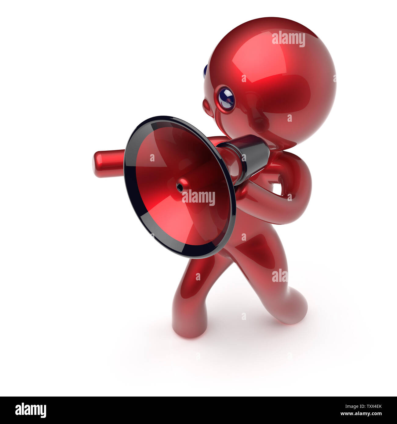 Man megaphone character news making communication announcement red stylized human cartoon guy person speaking people speaker figure icon concept. 3d r Stock Photo