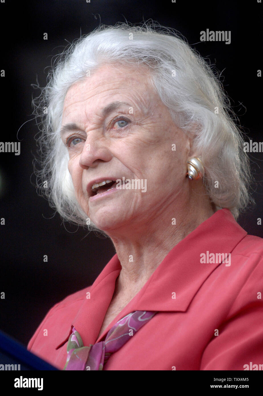 Former Supreme Court Justice Sandra Day O'Conner delivers remarks at a ceremony honoring the 400th anniversary of the Jamestown settlement, in Jamestown, Virginia on May 13, 2007. (UPI Photo/Kevin Dietsch) Stock Photo