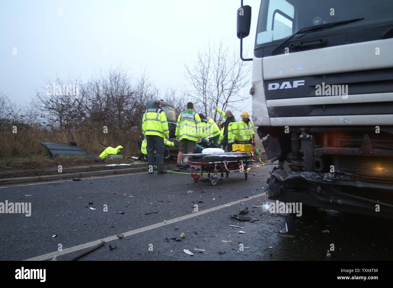 paramedic at lorry crash Stock Photo