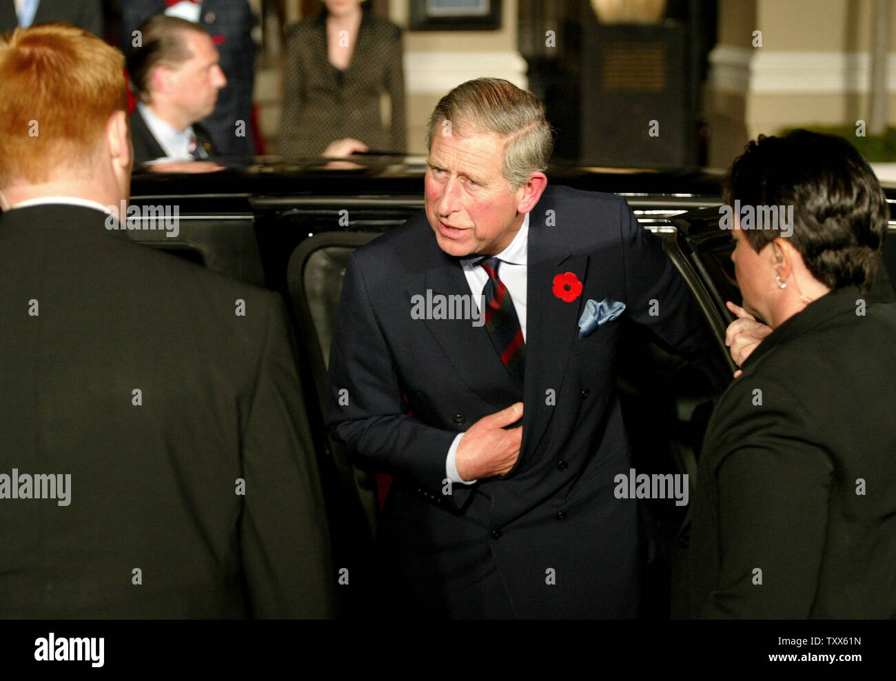 Prince Charles, The Prince of Wales, and his wife Camilla, The Duchess of Cornwall arrive for a performance of Beach Blanket Babylon at Club Fugazi in San Francisco, California on November 6, 2005.   (UPI Photo/Ken James) Stock Photo