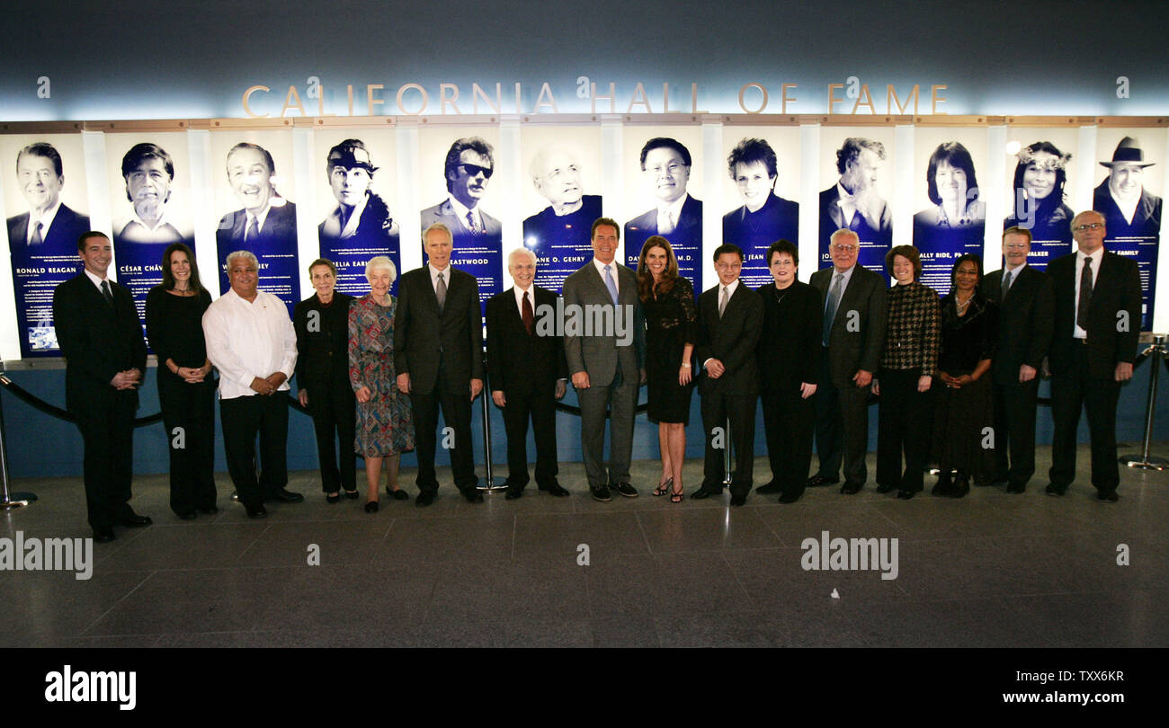 From left to right: Ron Reagan and Patti Davis (for President Reagan); Paul  Chavez (for Cesar Chavez); Diane Disney Miller (for Walt Disney); Amy  Kleppner (for Amelia Earhart); Clint Eastwood; Frank Gehry;