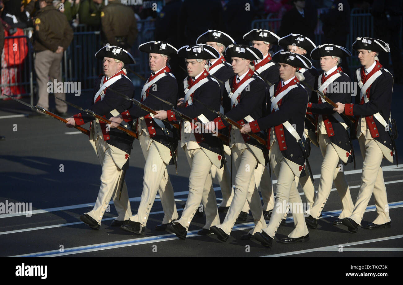 Members of the Commander-in-Chiefs Guard march in U.S. President Barack Obama's Inaugural Parade in Washington, D.C. on January 21, 2013. President Obama was sworn-in for a second term as the 44th President of the United States. UPI/Kevin Dietsch Stock Photo
