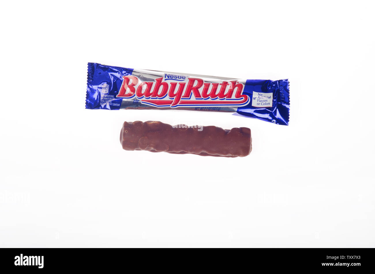 Nestle Baby Ruth candy bar opened & unwrapped Stock Photo