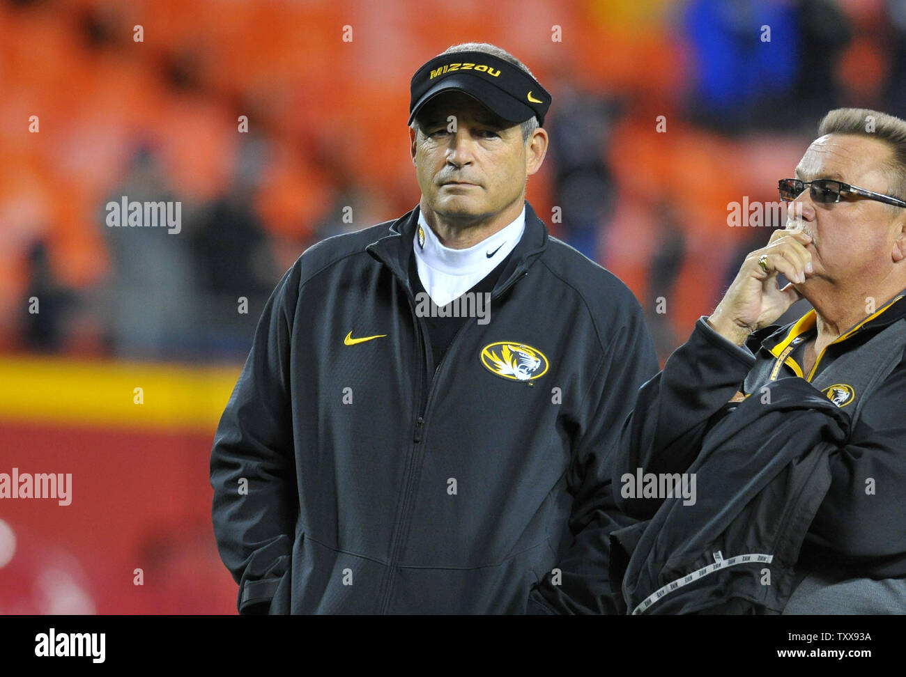 University Of Missouris Head Football Coach Gary Pinkel Watches His Team Practice Before A Game 