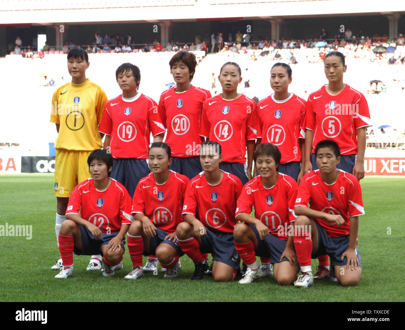 South Korean women's National football players pose fore a team picture