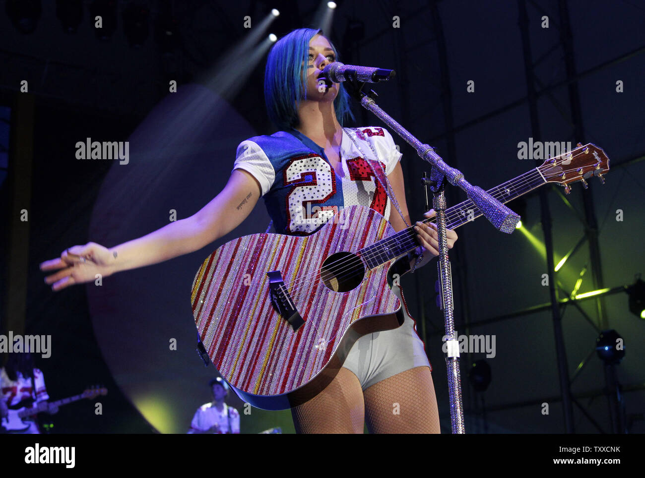 Katy Perry performs at the Direct TV Super Saturday Night concert in Indianapolis on February 4, 2012.  UPI Photo Stock Photo