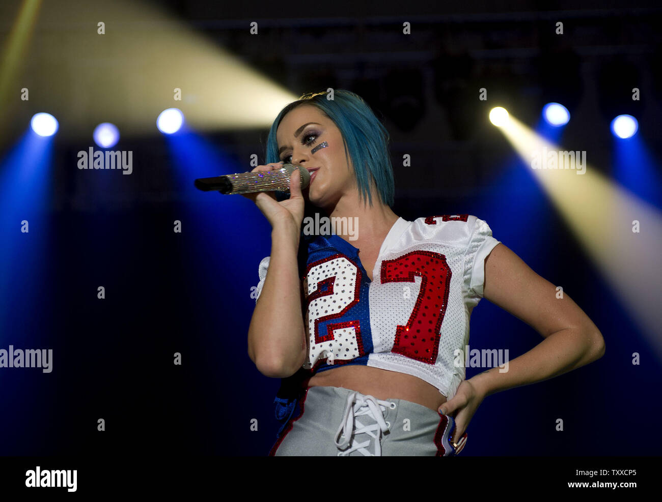 Katy Perry performs at the Direct TV Super Saturday Night concert in Indianapolis on February 4, 2012.  UPI Photo Stock Photo