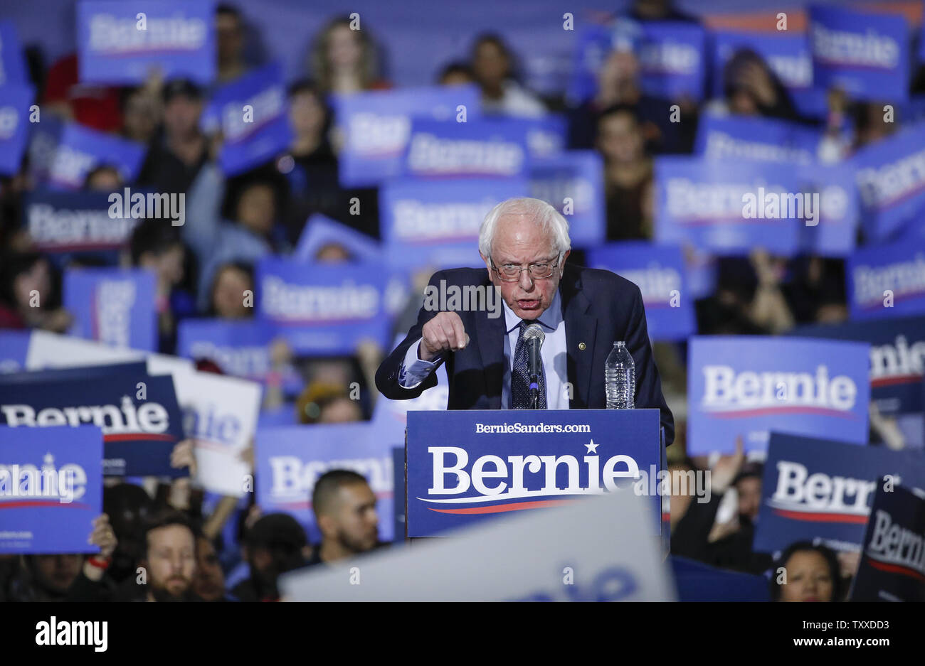 Sen. Bernie Sanders speaks at second event of his presidential campaign for the 2020 election at Navy Pier in Chicago on March 3, 2019. Photo by Kamil Krzaczynski/UPI Stock Photo
