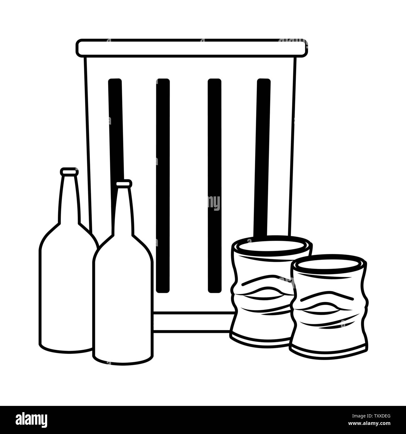 Trash Garbage Can Icon Cartoon In Black And White Stock Vector Image Art Alamy