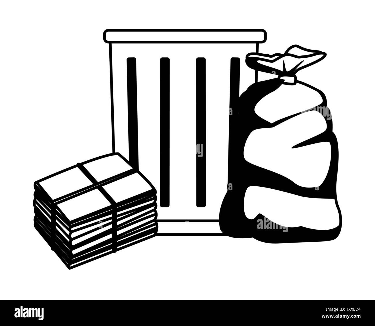 trash garbage can icon cartoon in black and white Stock Vector Image