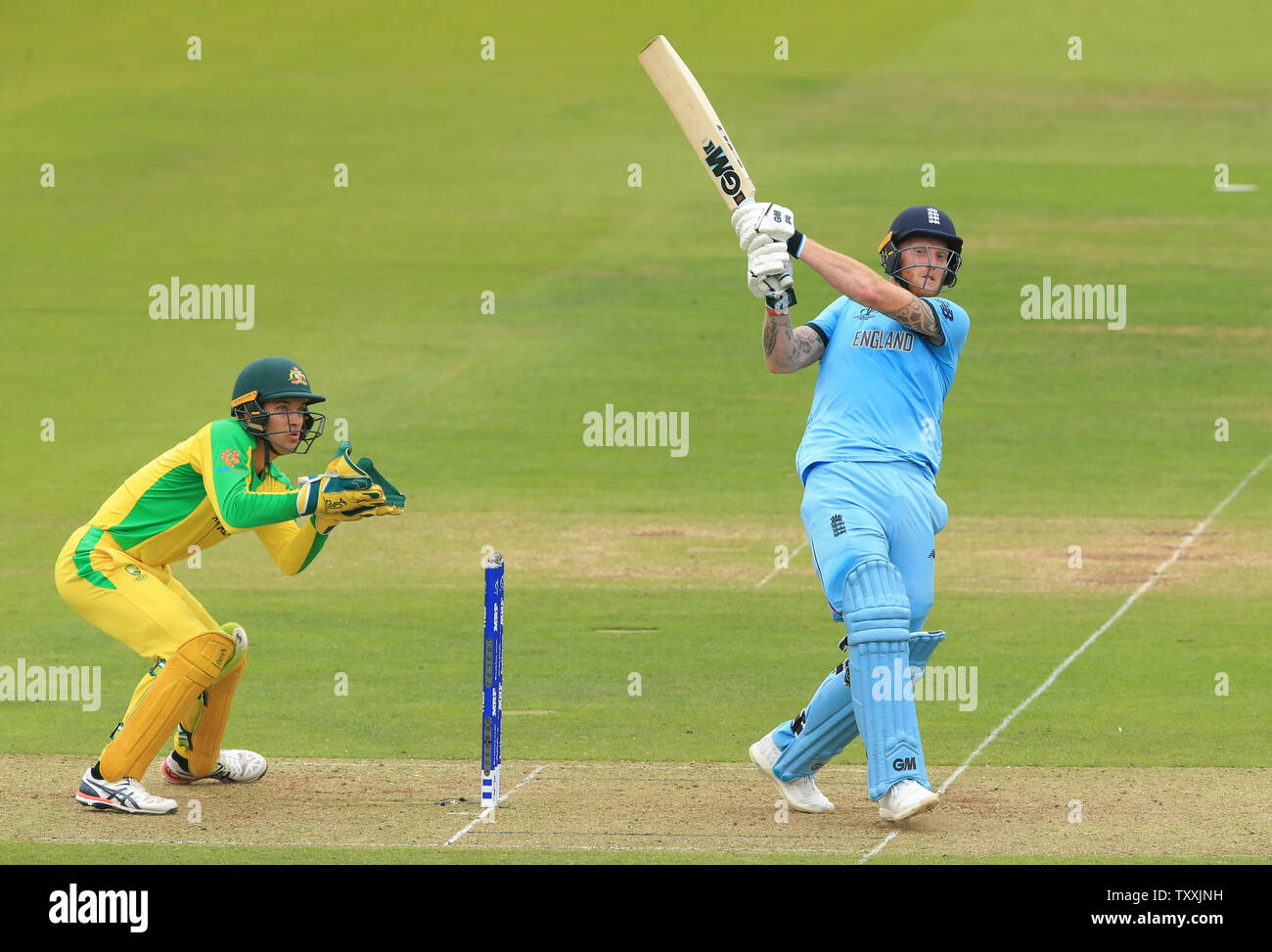 London, UK. 25th June, 2019. Ben Stokes of England hits the ball for six runs off the bowling of Glenn Maxwell of Australia during the England v Australia, ICC Cricket World Cup match, at Lords, London, England. Credit: Cal Sport Media/Alamy Live News Stock Photo