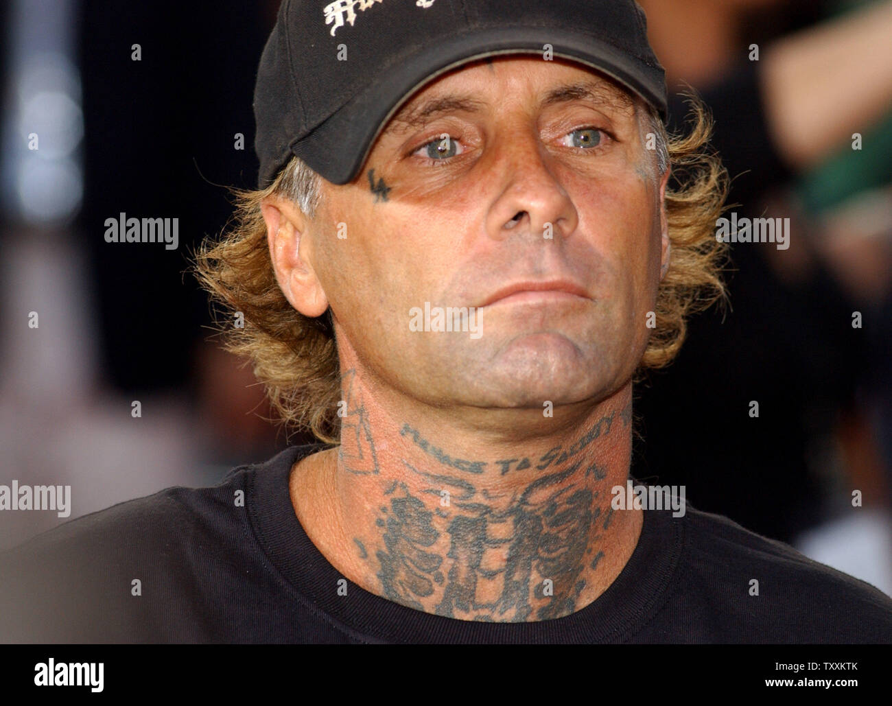 Jay Adams, an original member of the Z-Boys, arrives at the premiere of 'Lords of Dogtown'  in the Hollywood section of Los Angeles May 24, 2005. The motion picture about the Z-Boys and their aggressive style of skateboarding opens in the United States June 3.   (UPI Photo/Michael Tweed) Stock Photo