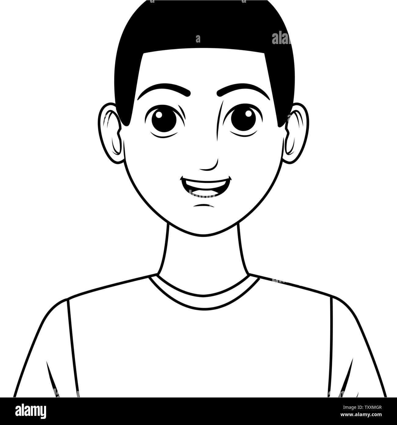 young man avatar cartoon character profile picture in black and white