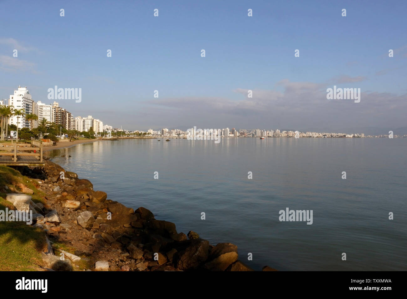 Skyline of the city of Florianópolis. North sea border, hiking, pedaling, and water sports, in the state of Santa Catarina, Brazil. Stock Photo