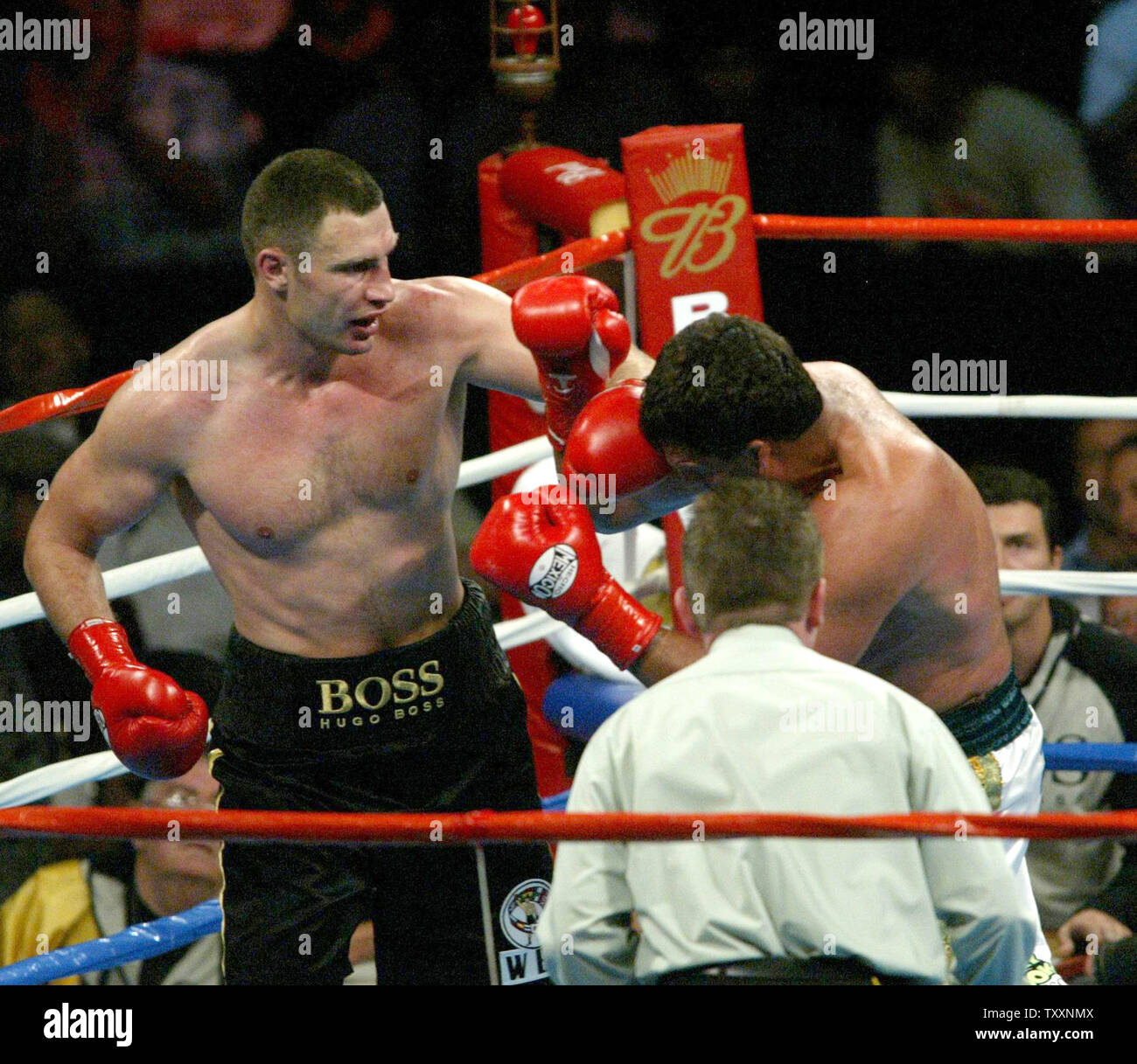 Vitali Klitschko of Ukraine and Germany, the older of the fighting