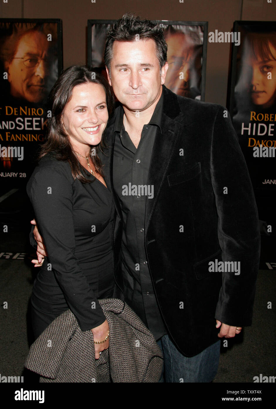 Actors Gia Carides,  left, and her husband, actor Anthony LaPaglia ,arrive at the January 24, 2005 Los Angeles premiere of the film, ' Hide And Seek', at the Zanuck Theater. The film opens in the US on January 28. (UPI Photo/Francis Specker) Stock Photo