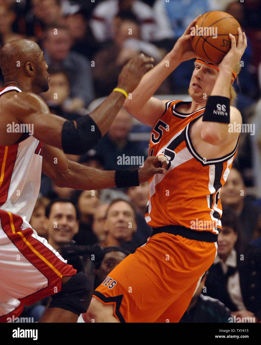 Miami Heat Head Center Chris Kaman Keeps The Ball Away From Miami