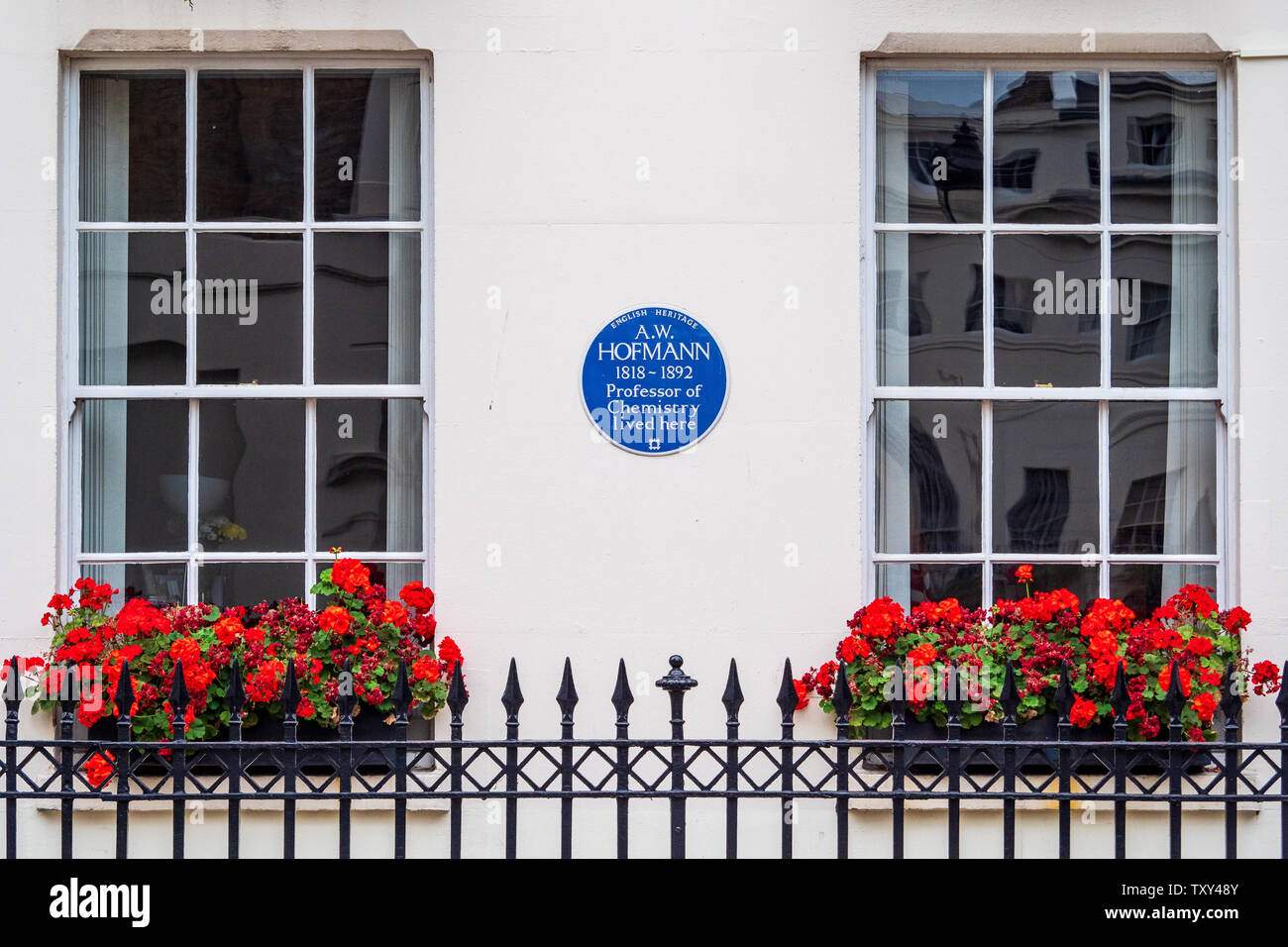 August Wilhelm von Hofmann AW Hofmann, German born chemist, discoverer of formaldehyde, hydrazobenzene, etc Fitzroy Sq. English Heritage Blue Plaque. Stock Photo
