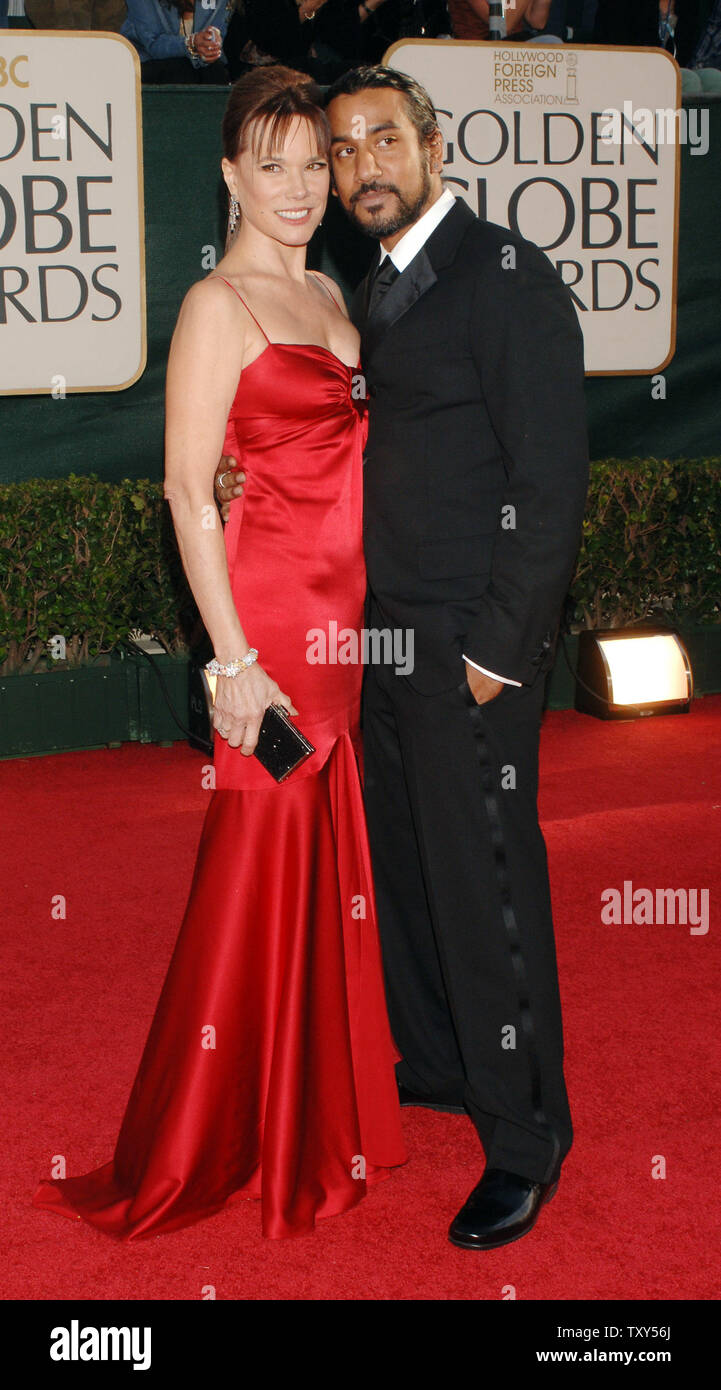 British actor Naveen Andrews, nominated for best supporting actor in a  series, mini-series or television movie for his work on Lost, arrives  with partner Barbara Hershey for the 63rd Annual Golden Globe