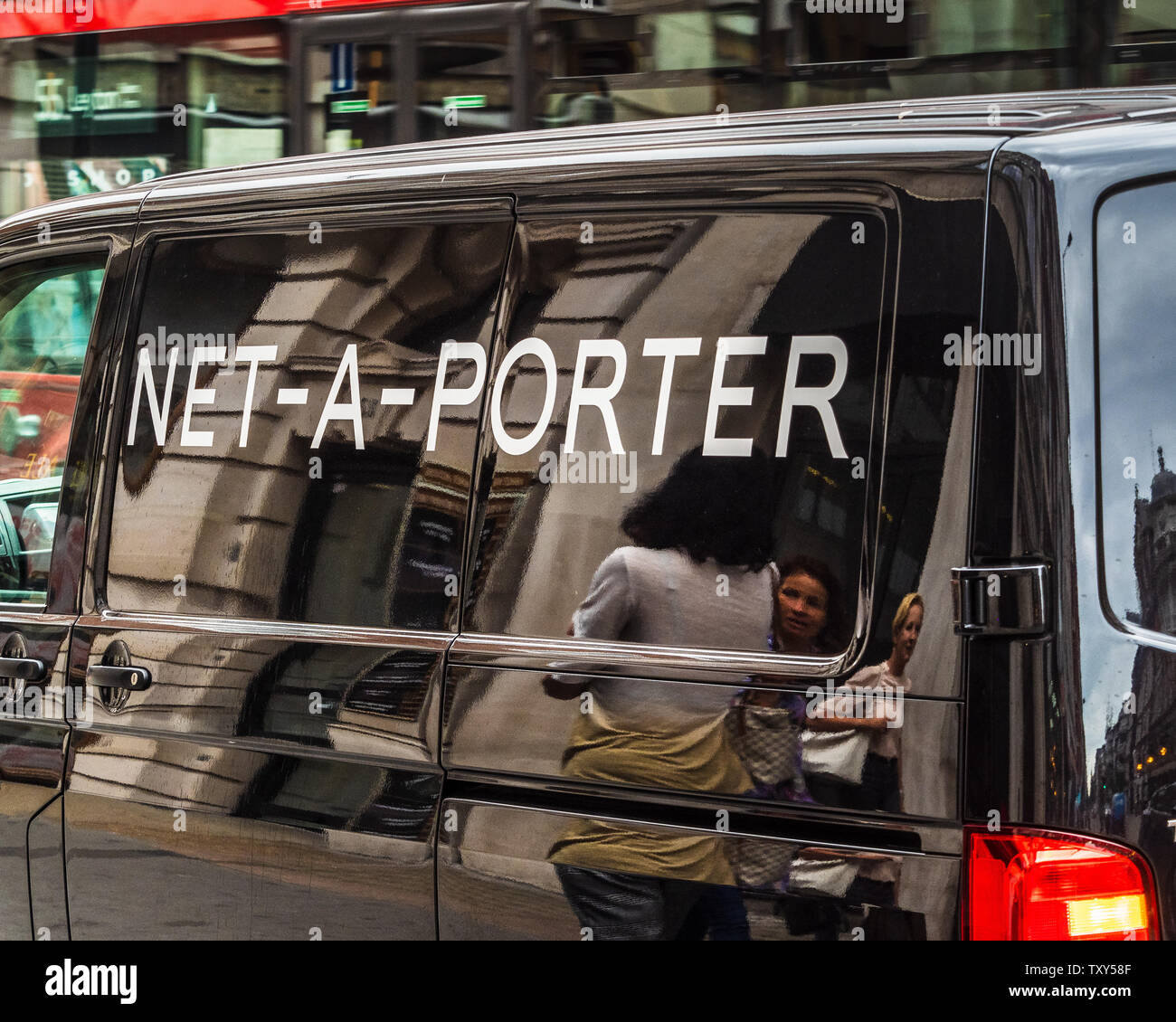 Net a Porter Fashion Delivery Van in Central London - Net-a-Porter is an Italian online fashion retailer created in 2015 Stock Photo