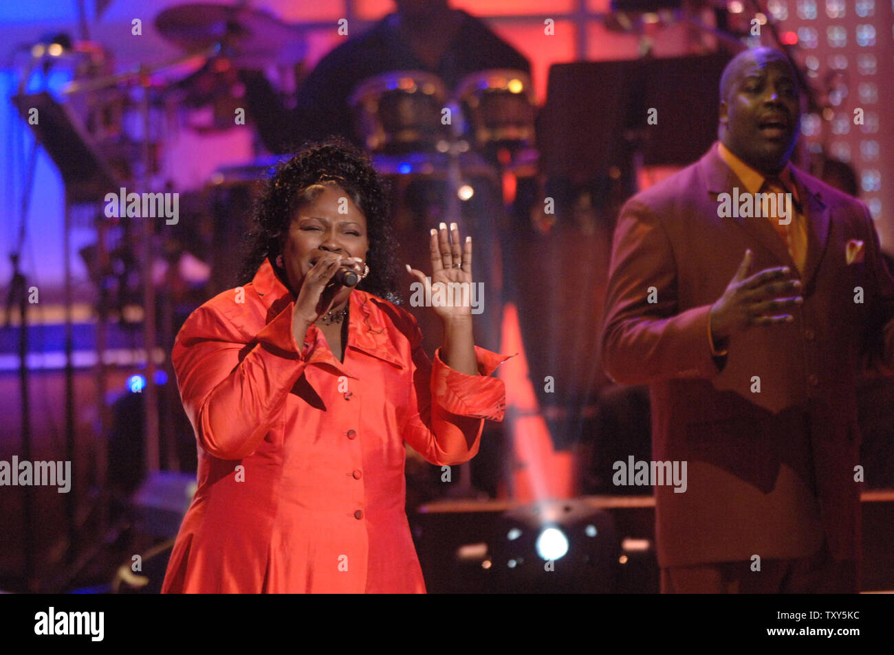 The Shekinah Glory Ministry featuring Juanita Bynum performs 'Yes' during the taping of BET's Celebration of Gospel VI at the Wilshire Ebell Theatre in Los Angeles, California on January 28, 2006. The show will  be telecast on February 23 on BET.(UPI Photo/ Phil McCarten) Stock Photo
