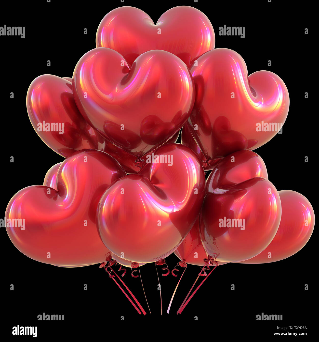 Party heart balloons red happy birthday love event decoration glossy.  Valentine's Day holiday anniversary celebrate christmas carnival marriage  icon Stock Photo - Alamy