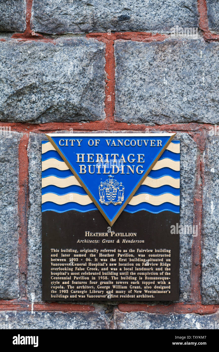 Heritage designation plaque on the entrance to the Heather Pavillion at