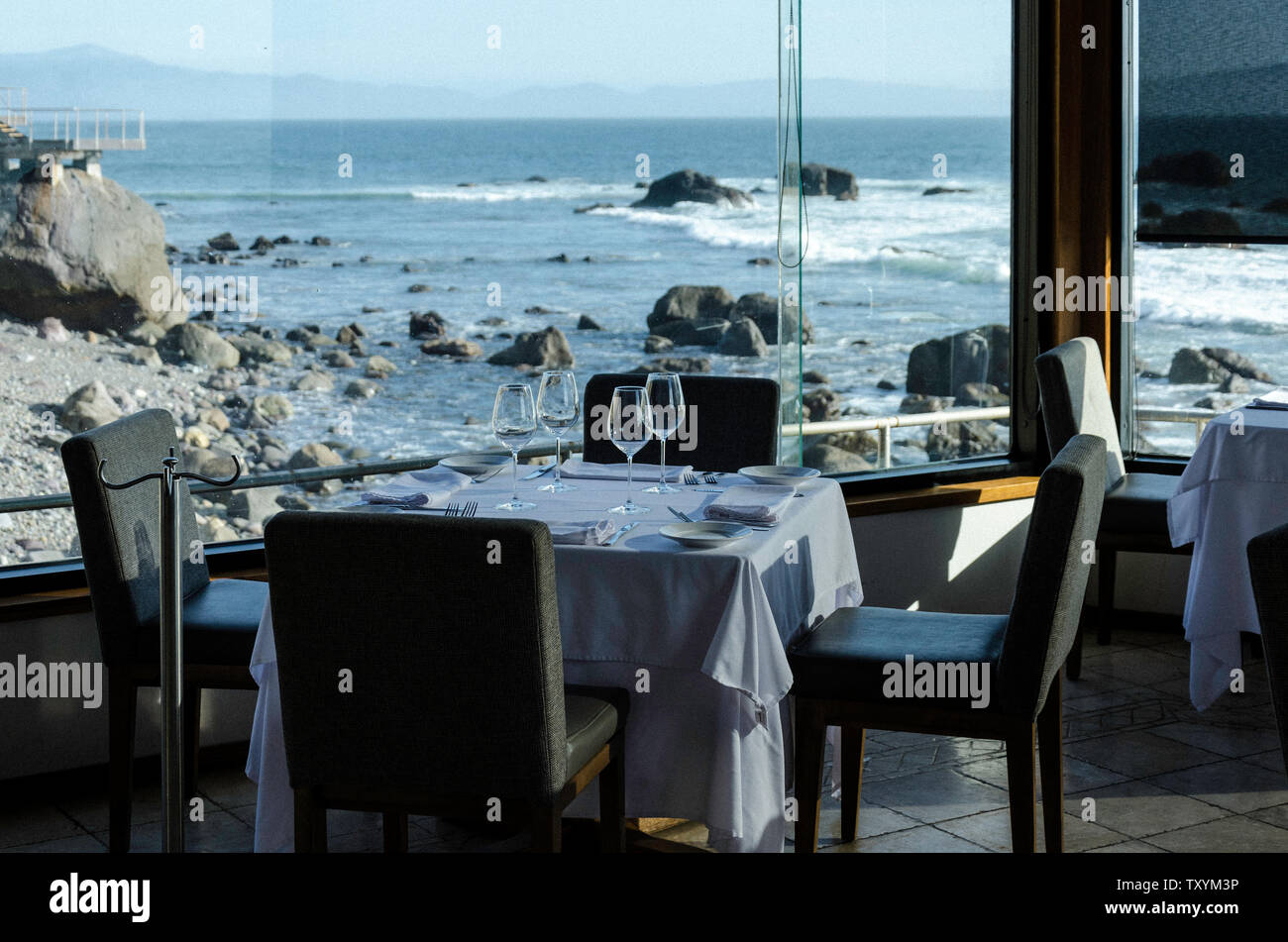 Restaurant with beach view Stock Photo
