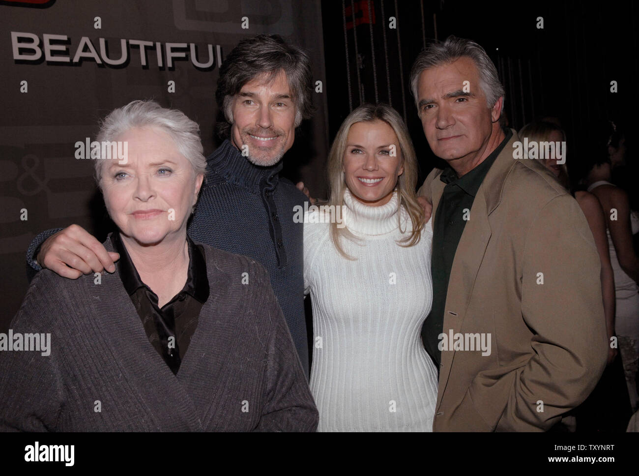 Cast members Susan Flannery (L-R), Ronn Moss, Katherine Kelly Lang and John McCook  pose for photographs during the celebration of the 5000th episode of 'The Bold and the Beautiful' in Los Angeles on January 23, 2007. (UPI Photo/ Phil McCarten) Stock Photo