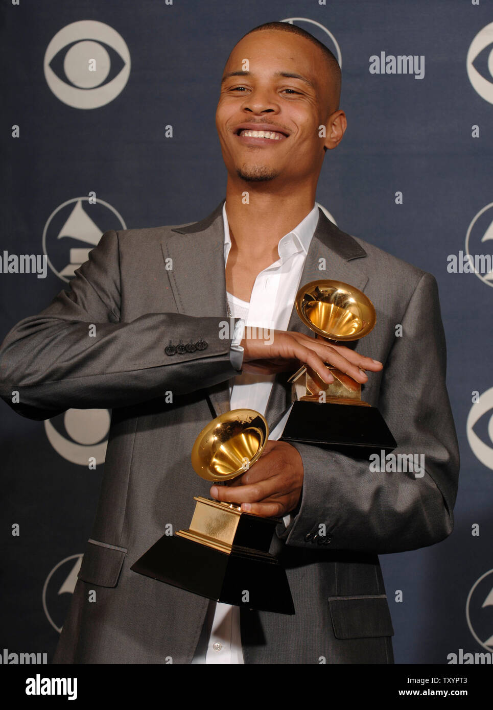 Ti Rapper 2007 T.I. displays his Grammys for best rap solo performance and for best ...