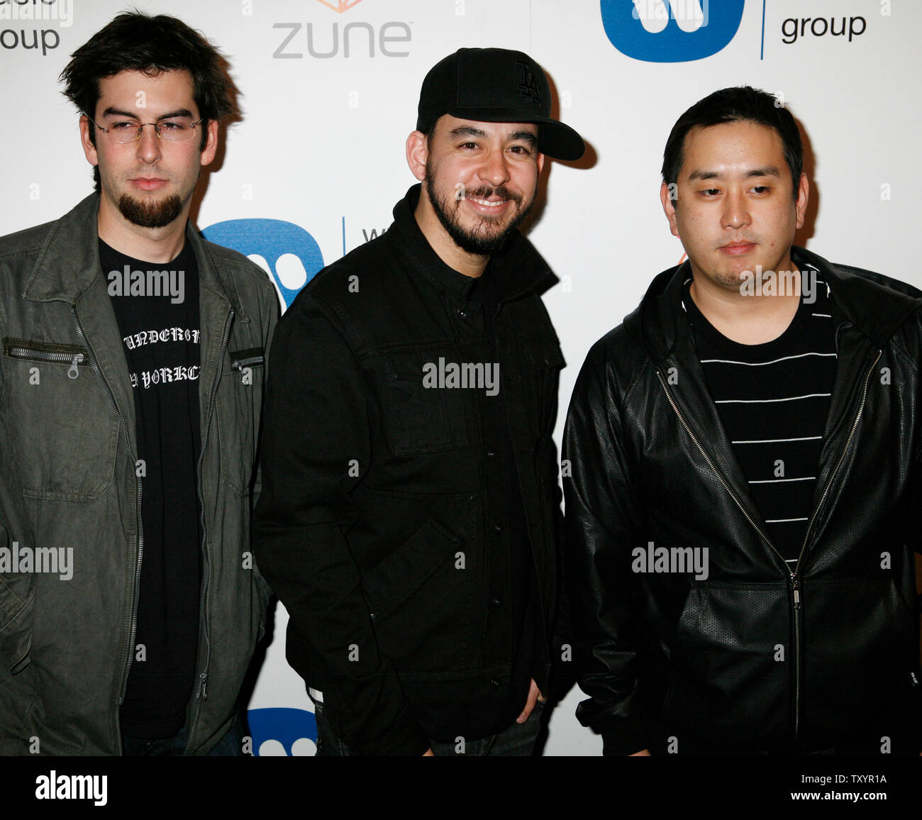 Members of the band 'Linkin Park' arrive for the Warner Music Group's Grammy After Party at The Cathedral in Los Angeles on February 11, 2007.   (UPI Photo/David Silpa) Stock Photo