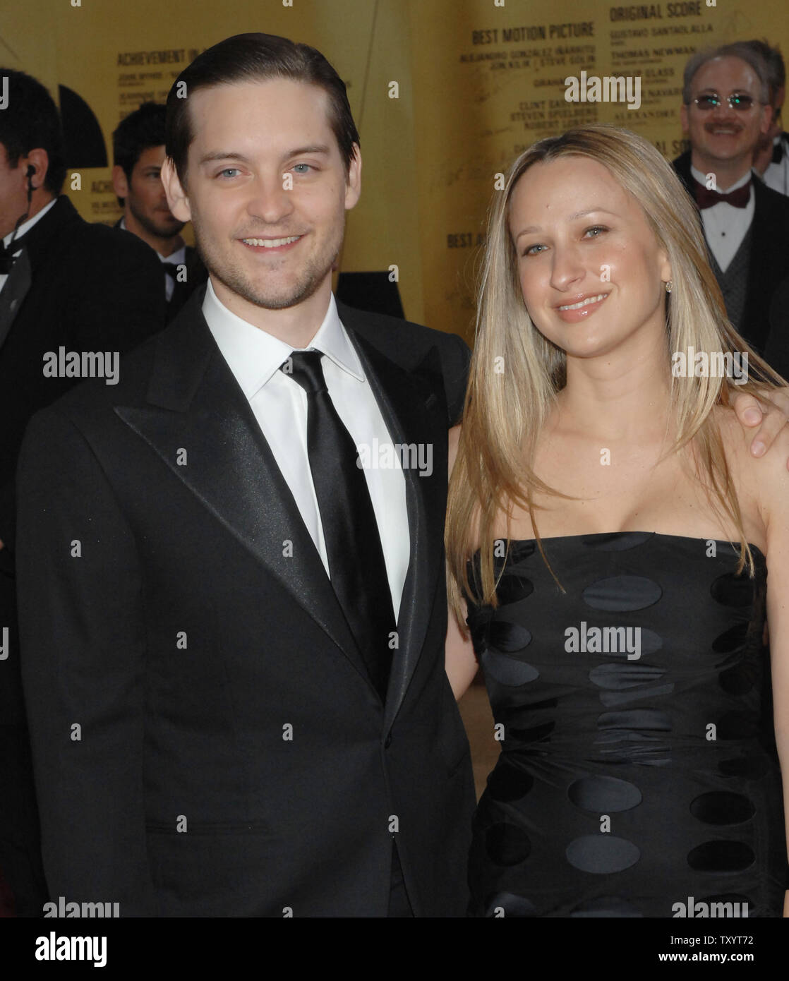 Actor Tobey Maguire and longtime girlfriend Jennifer Meyer arrives for