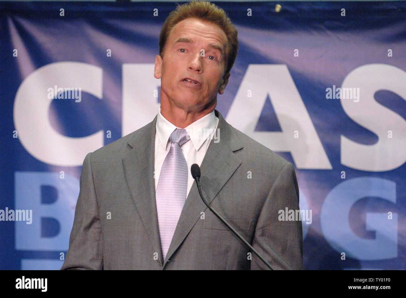 California Governor Arnold Schwarzenegger speaks during Ceasefire